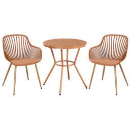 Core Products 3 Piece Round Garden Bistro Set In Terracotta, Includes Pair Of Sunray Armchairs And Plastic Table - thumbnail 1