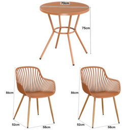 Core Products 3 Piece Round Garden Bistro Set In Terracotta, Includes Pair Of Sunray Armchairs And Plastic Table - thumbnail 3