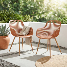 Core Products 3 Piece Round Garden Bistro Set In Terracotta, Includes Pair Of Sunray Armchairs And Plastic Table - thumbnail 7