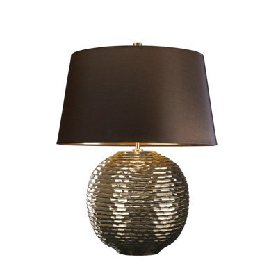 Elegant Textured Gold Table Lamp With Brown Faux Silk Shade - image 1