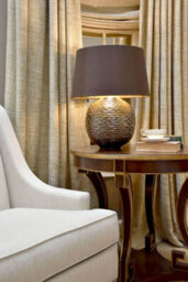Elegant Textured Gold Table Lamp With Brown Faux Silk Shade - thumbnail 2