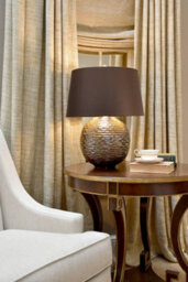 Elegant Textured Gold Table Lamp With Brown Faux Silk Shade - thumbnail 3