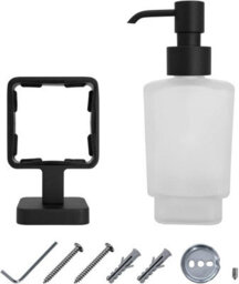 Jassferry Black Wall Mounted Soap Dispenser And Square Holder Frosted Glass Dispenser Holder Set - thumbnail 4