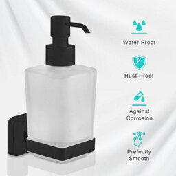 Jassferry Black Wall Mounted Soap Dispenser And Square Holder Frosted Glass Dispenser Holder Set