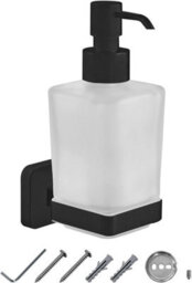 Jassferry Black Wall Mounted Soap Dispenser And Square Holder Frosted Glass Dispenser Holder Set - thumbnail 2