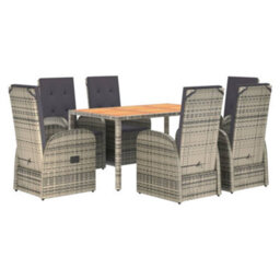 Berkfield 7 Piece Garden Dining Set Grey Poly Rattan&solid Wood Acacia - thumbnail 3