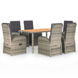 Berkfield 7 Piece Garden Dining Set Grey Poly Rattan&solid Wood Acacia - thumbnail 2