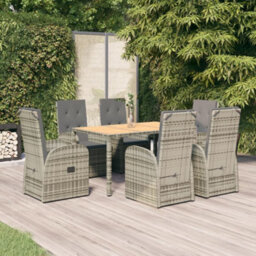 Berkfield 7 Piece Garden Dining Set Grey Poly Rattan&solid Wood Acacia