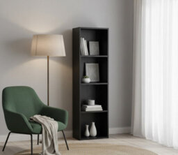 Deenz 4-Shelves Wood Bookcase Unit Open Luder Cubic Home Deco Freestanding Storage Tier Living Room Furniture Black 106X30.5X24Cm - thumbnail 1