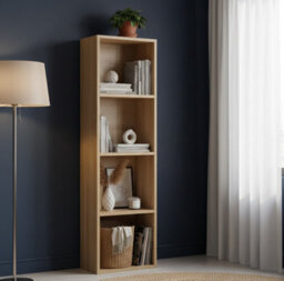 Deenz 4-Shelves Wood Bookcase Unit Open Luder Cubic Home Deco Freestanding Storage Tier Living Room Furniture Black 106X30.5X24Cm - thumbnail 4