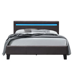 Comfy Living 4Ft Brown Faux Leather Modern Bed Frame With Led - thumbnail 2