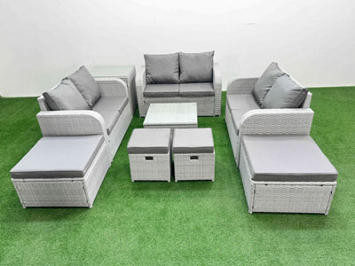 Fimous Outdoor Garden Furniture Set Pe Rattan Love Sofa Set With Coffee Table 4 Footstools Side Table Light Grey - image 1