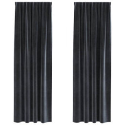 Berkfield Blackout Curtains With Top Tape 2 Pcs Dark Grey Velvet - thumbnail 2