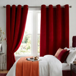 Luxury Living Velvet Thermal Blackout Eyelet Curtains Ready Made Pair Red - thumbnail 4
