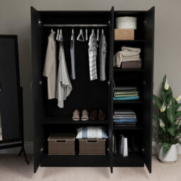 Lassic Vida Designs Riano 3 Door Wardrobe, Black - thumbnail 5