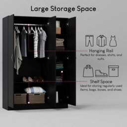 Lassic Vida Designs Riano 3 Door Wardrobe, Black - thumbnail 8