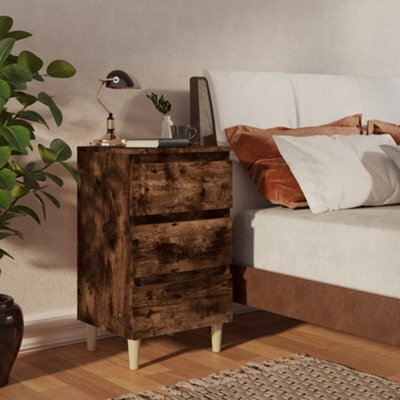 Berkfield Bed Cabinet With Solid Wood Legs Smoked Oak 40X35X69 Cm - image 1