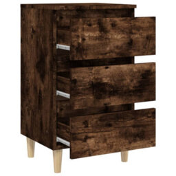 Berkfield Bed Cabinet With Solid Wood Legs Smoked Oak 40X35X69 Cm - thumbnail 7