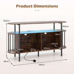 Brown 140 Cm 3Tier Record Player Stand Vinyl Cabinet With Led Lights & Power Outlets - thumbnail 2