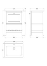 Balterley Coppenhall Contemporary 1 Drawer Floor Standing Vanity Unit With Stone Basin, Fern Green, 600mm - thumbnail 2