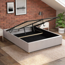Aspire Upholstered Platform Ottoman Bed Frame Uk Made, Kimiyo Linen Beige, Size Small Double - thumbnail 3