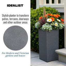 Set Of 2 Idealist™ 50Cm Tall Planter, Slate Grey Reinforced Stone Garden Planters, Outdoor Plant Pots L21 W21 H50 Cm, 22L - thumbnail 4