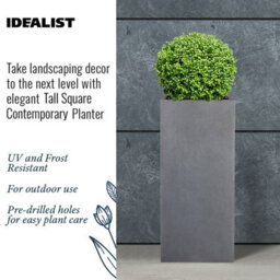 Set Of 2 Idealist™ 50Cm Tall Planter, Slate Grey Reinforced Stone Garden Planters, Outdoor Plant Pots L21 W21 H50 Cm, 22L - thumbnail 3