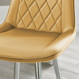 Furniturebox Uk 2X Counter Stools - Pesaro Mustard Yellow Velvet Upholstered Dining Chair Silver Metal Legs - Kitchen Furniture - thumbnail 3