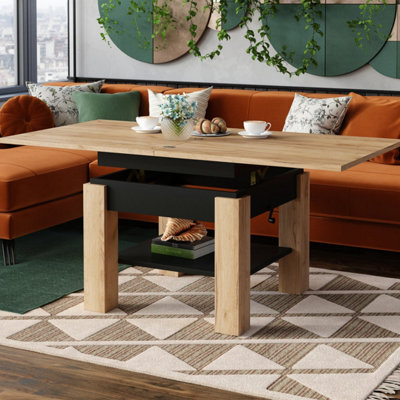 Heze Furniture Clara 2 In 1 Extending Coffee / Dining Table 75-150Cm - Golden Craft Oak / Black - image 1