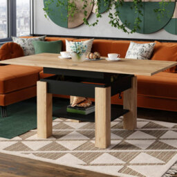 Heze Furniture Clara 2 In 1 Extending Coffee / Dining Table 75-150Cm - Golden Craft Oak / Black