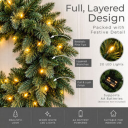 Neo 50Cm Pre Lit Christmas Artificial Fir Wreath 20 Warm White Led Lights - thumbnail 4
