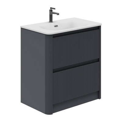 Plum&clay Isla Ribbed Fluted Grey 2 Drawer Freestanding Bathroom Vanity Unit & White Basin Set (W)800mm - image 1