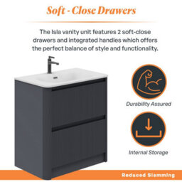 Plum&clay Isla Ribbed Fluted Grey 2 Drawer Freestanding Bathroom Vanity Unit & White Basin Set (W)800mm - thumbnail 4