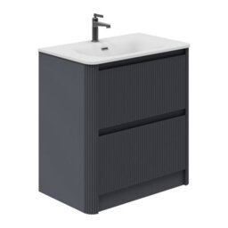 Plum&clay Isla Ribbed Fluted Grey 2 Drawer Freestanding Bathroom Vanity Unit & White Basin Set (W)800mm - thumbnail 1