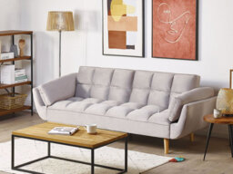 Beliani Sofa Bed 3 Seater Asby Velvet Light Grey - thumbnail 2