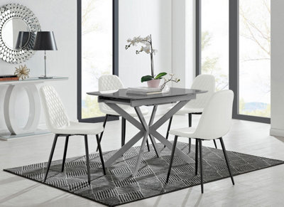 Furniturebox Uk Lira 100Cm Grey Metal Extending Dining Table & 4 White Corona Black Leg Chairs - image 1