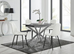 Furniturebox Uk Lira 100Cm Grey Metal Extending Dining Table & 4 White Corona Black Leg Chairs - thumbnail 1
