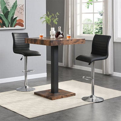 Furniture in Fashion Topaz Rustic Oak Wooden Bar Table With 2 Ripple Black Stools - image 1