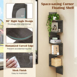 Corner Floating Shelf Grey 5 Tier Wall Mounted Storage Rack 20X20X126Cm Grey - thumbnail 3