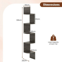 Corner Floating Shelf Grey 5 Tier Wall Mounted Storage Rack 20X20X126Cm Grey - thumbnail 2