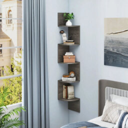Corner Floating Shelf Grey 5 Tier Wall Mounted Storage Rack 20X20X126Cm Grey - thumbnail 4