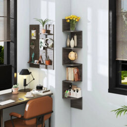 Corner Floating Shelf Grey 5 Tier Wall Mounted Storage Rack 20X20X126Cm Grey - thumbnail 6
