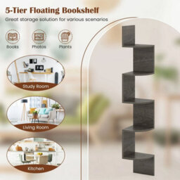 Corner Floating Shelf Grey 5 Tier Wall Mounted Storage Rack 20X20X126Cm Grey - thumbnail 5