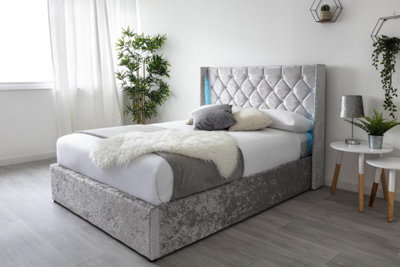 Loxley Led Silver Crushed Velvet Storage Ottoman Bed - King 5Ft - image 1