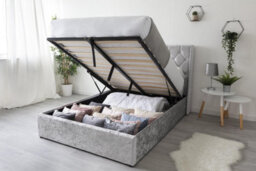 Loxley Led Silver Crushed Velvet Storage Ottoman Bed - King 5Ft - thumbnail 5