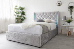 Loxley Led Silver Crushed Velvet Storage Ottoman Bed - King 5Ft - thumbnail 2