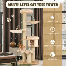 Costway 1.9M Cat Tree Multi-Level Wooden Cat Tower Activity Center W/ Scratch Posts - thumbnail 4