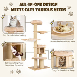 Costway 1.9M Cat Tree Multi-Level Wooden Cat Tower Activity Center W/ Scratch Posts - thumbnail 6