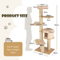 Costway 1.9M Cat Tree Multi-Level Wooden Cat Tower Activity Center W/ Scratch Posts - thumbnail 2