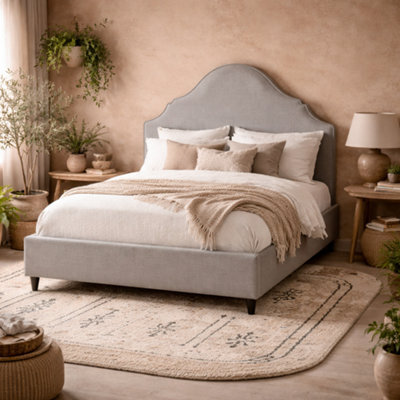 Wyld Haus Princeton King Size Bed Light Grey Linen Upholstered Headboard - image 1